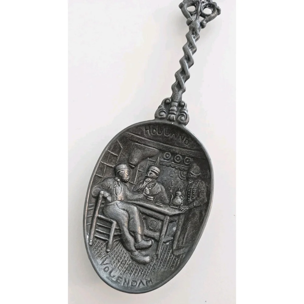 Old WWI Holland VOLENDAM ''Battle of Texel'' Pewter Decorative Collectible Spoon